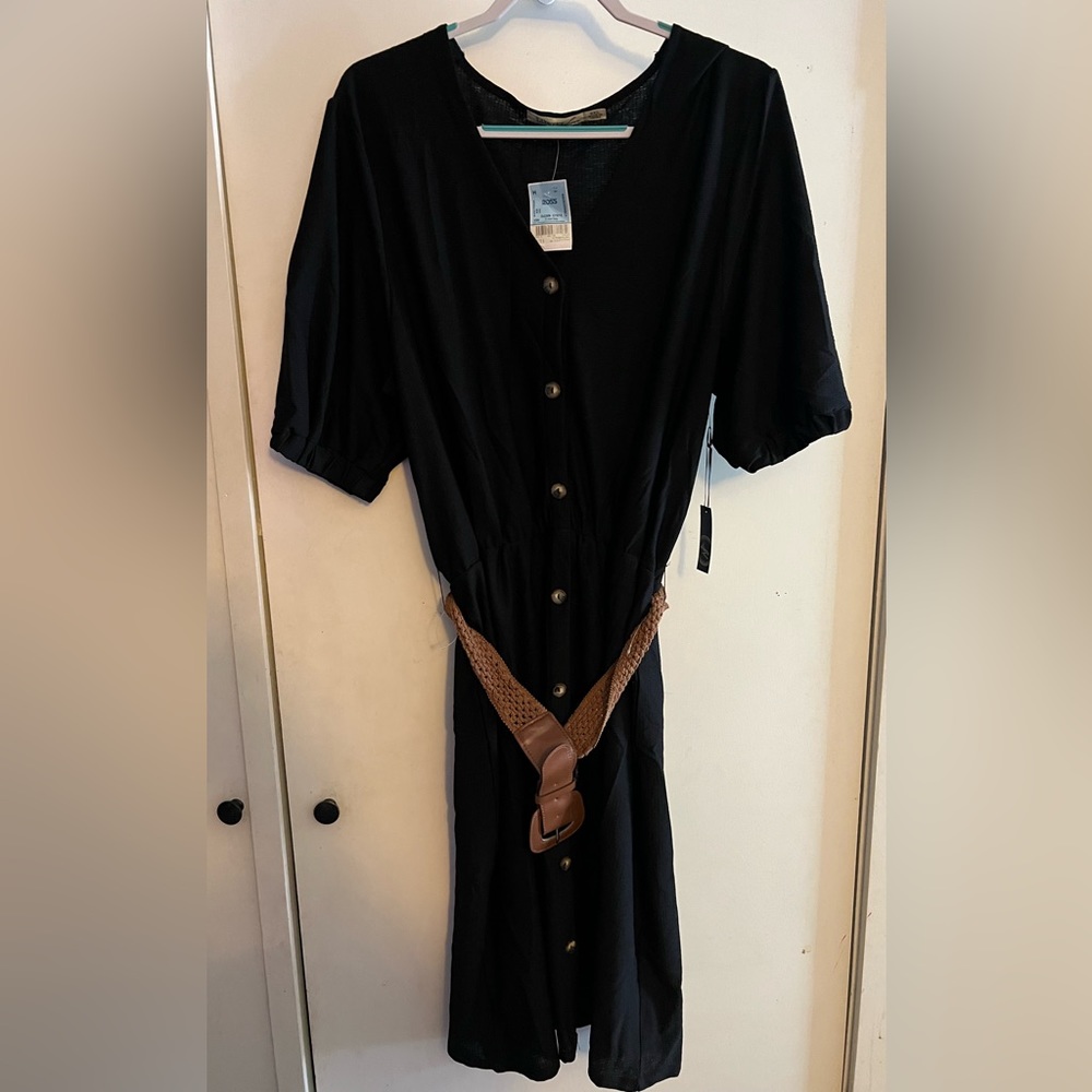 Cute Black Dress with Tan Belt